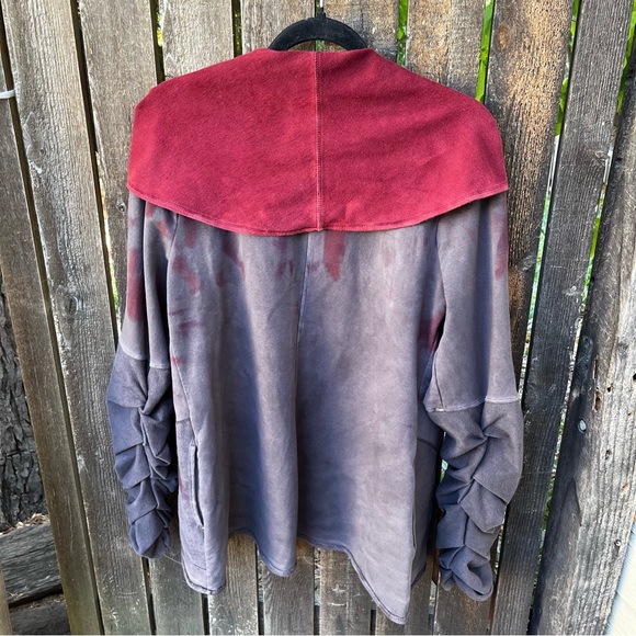 Testimony Los Angeles French Terry Tie Dye Ruched Sleeve Draped Cardigan Sz L - Picture 8 of 16